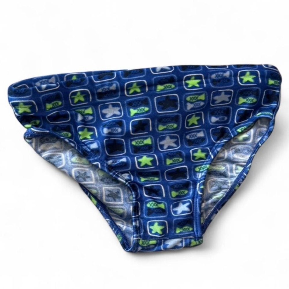 Vintage 90s OshKosh B'gosh Blue & Green Fish Print Swim Trunks, Boys Size 4T